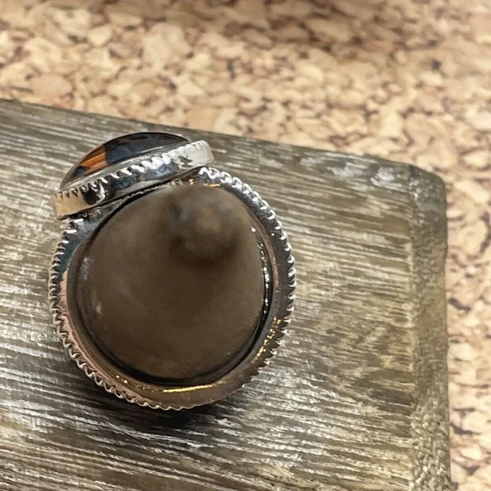 Stained Glass Horse Silver-Tone Ring in Blue and Brown